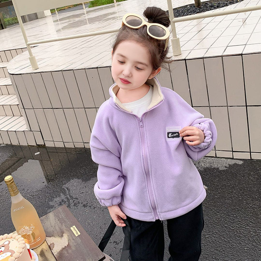 Girls Purple Long Sleeves Double-sided Fleece Sweatshirt Sweatshirts & Hoodies Purple 1-2 Y 