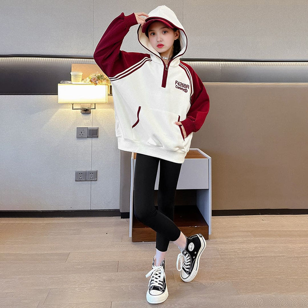 Girls Red Sportswear Stylish Oversized Sweatshirt Sweatshirts & Hoodies Maroon 5-6 Y 