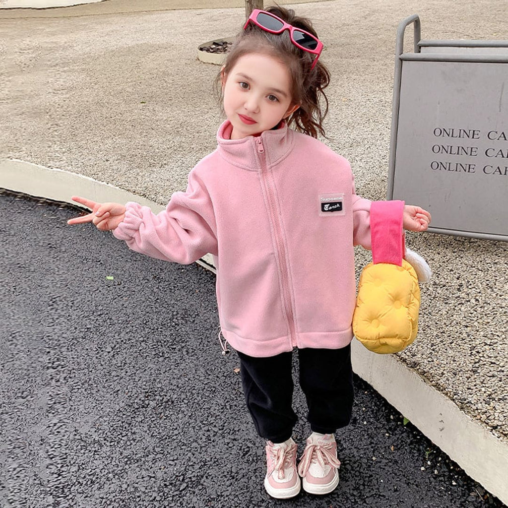 Girls Pink Long Sleeves Double-sided Fleece Sweatshirt Sweatshirts & Hoodies Light Pink 1-2 Y 