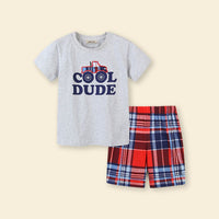 Boys Grey Cool Dude Print T-Shirt With Check Shorts Set Sets   
