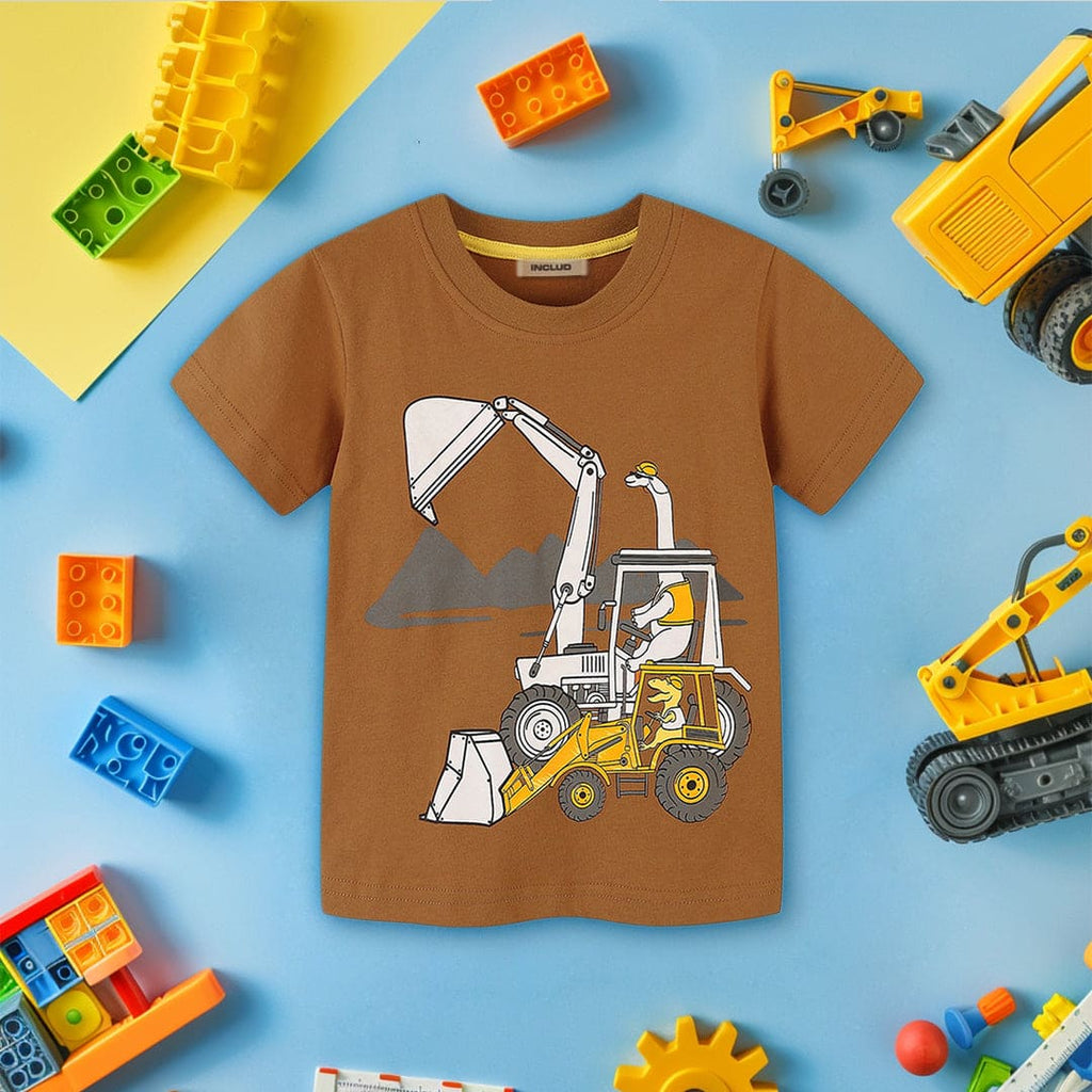 Boys Brown Short Sleeve Crane Graphic T-Shirt Tshirts Brown 1-2 Y 