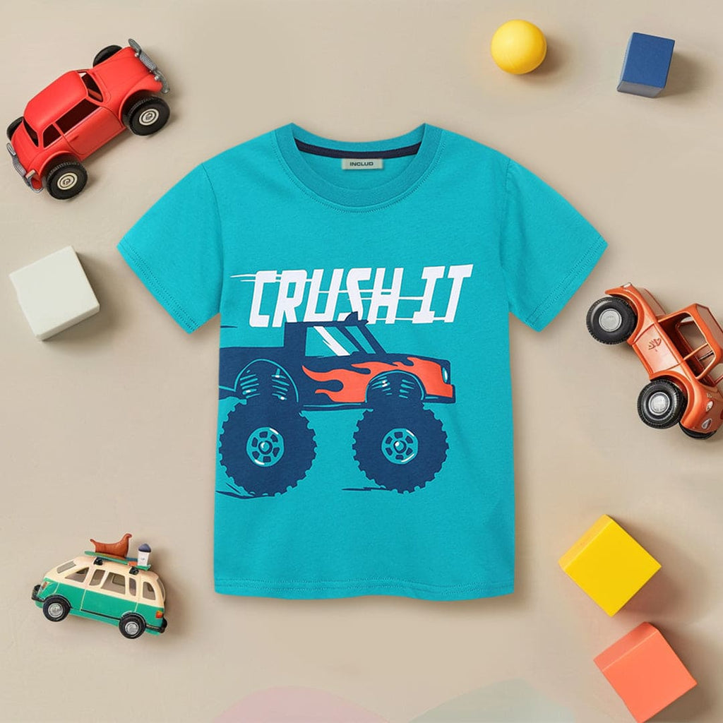 Boys Sea Green Car Graphic Short Sleeve T-Shirt Tshirts Sea Green 1-2 Y 