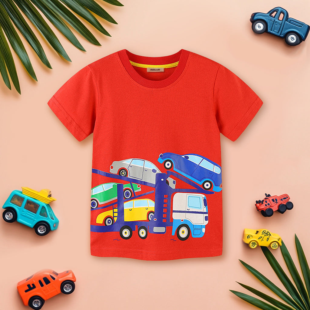 Boys Red Short Sleeve Car Graphic T-Shirt Tshirts Red 1-2 Y 