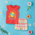 Girls Yellow Cap Sleeve Graphic T-Shirt With Short Set Sets Yellow 1-2 Y 