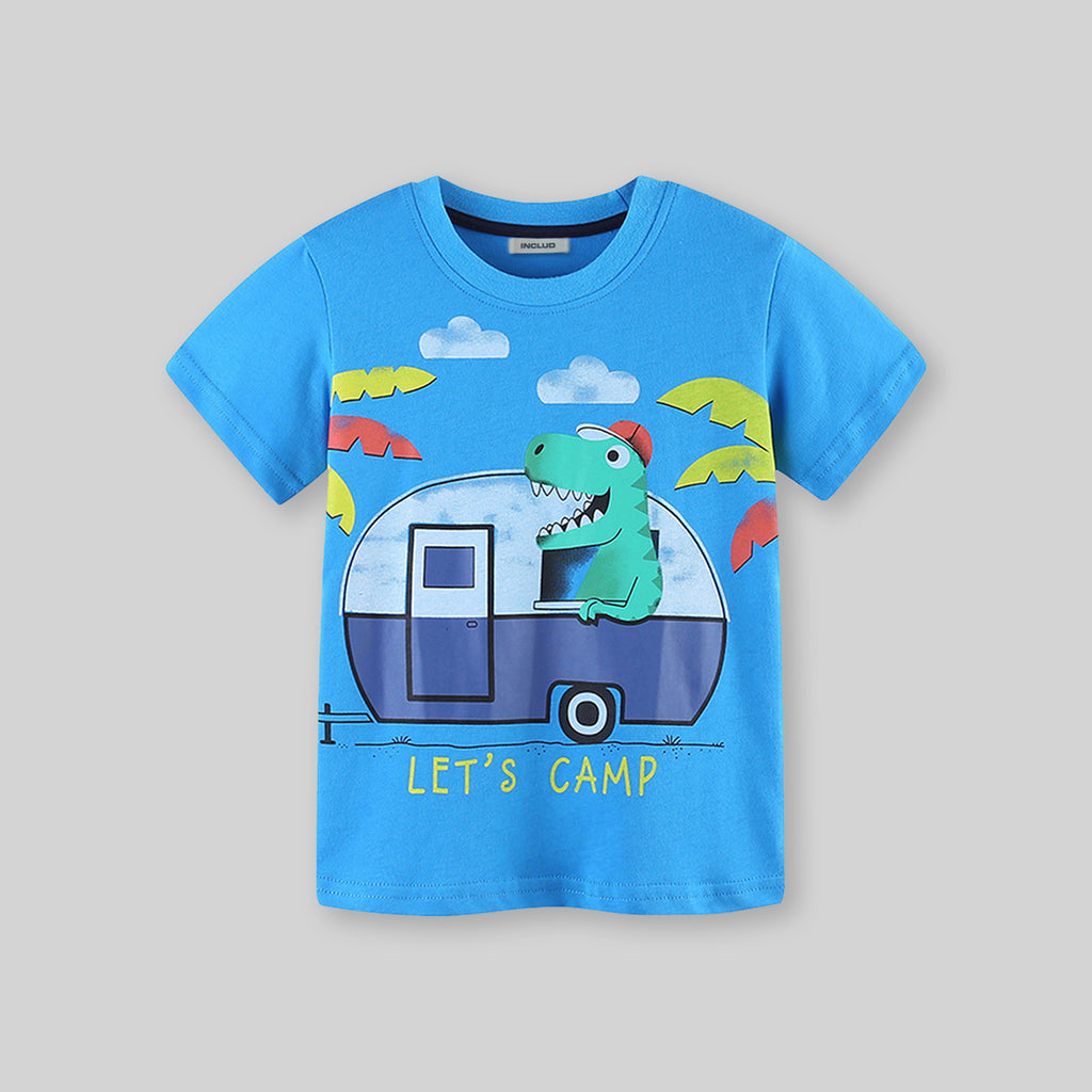 Boys Blue Dinosaur Graphic Short Sleeve T-Shirt Tshirts   