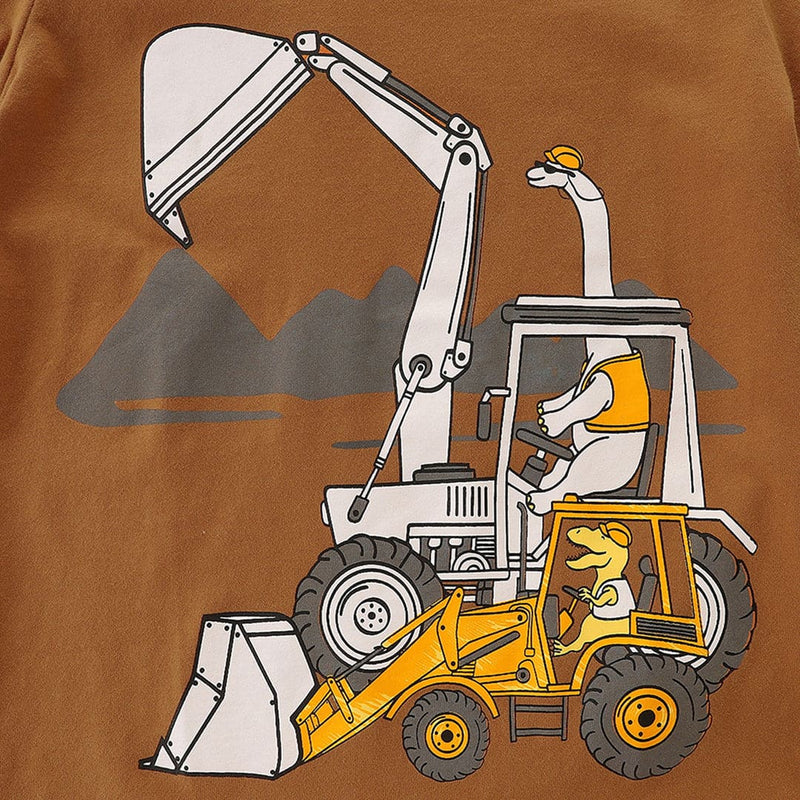 Boys Brown Short Sleeve Crane Graphic T-Shirt Tshirts   