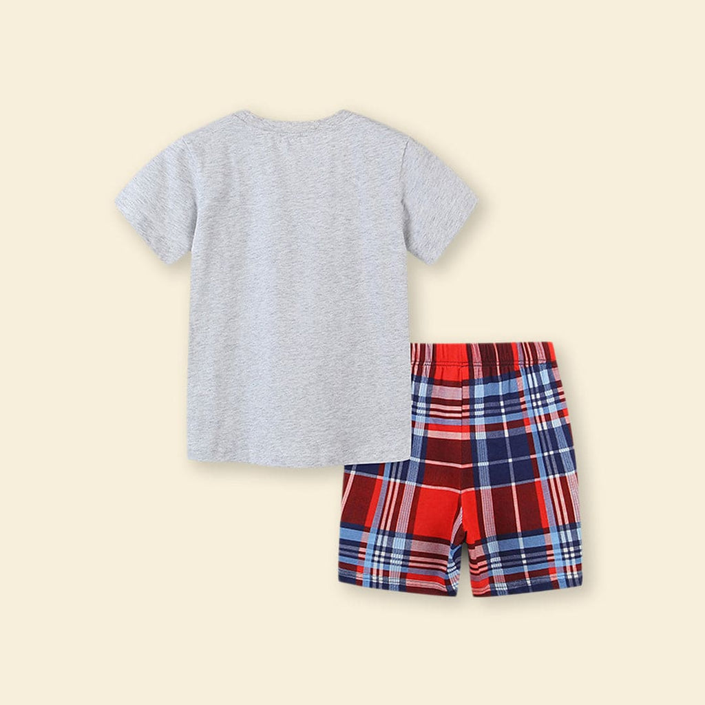 Boys Grey Cool Dude Print T-Shirt With Check Shorts Set Sets   