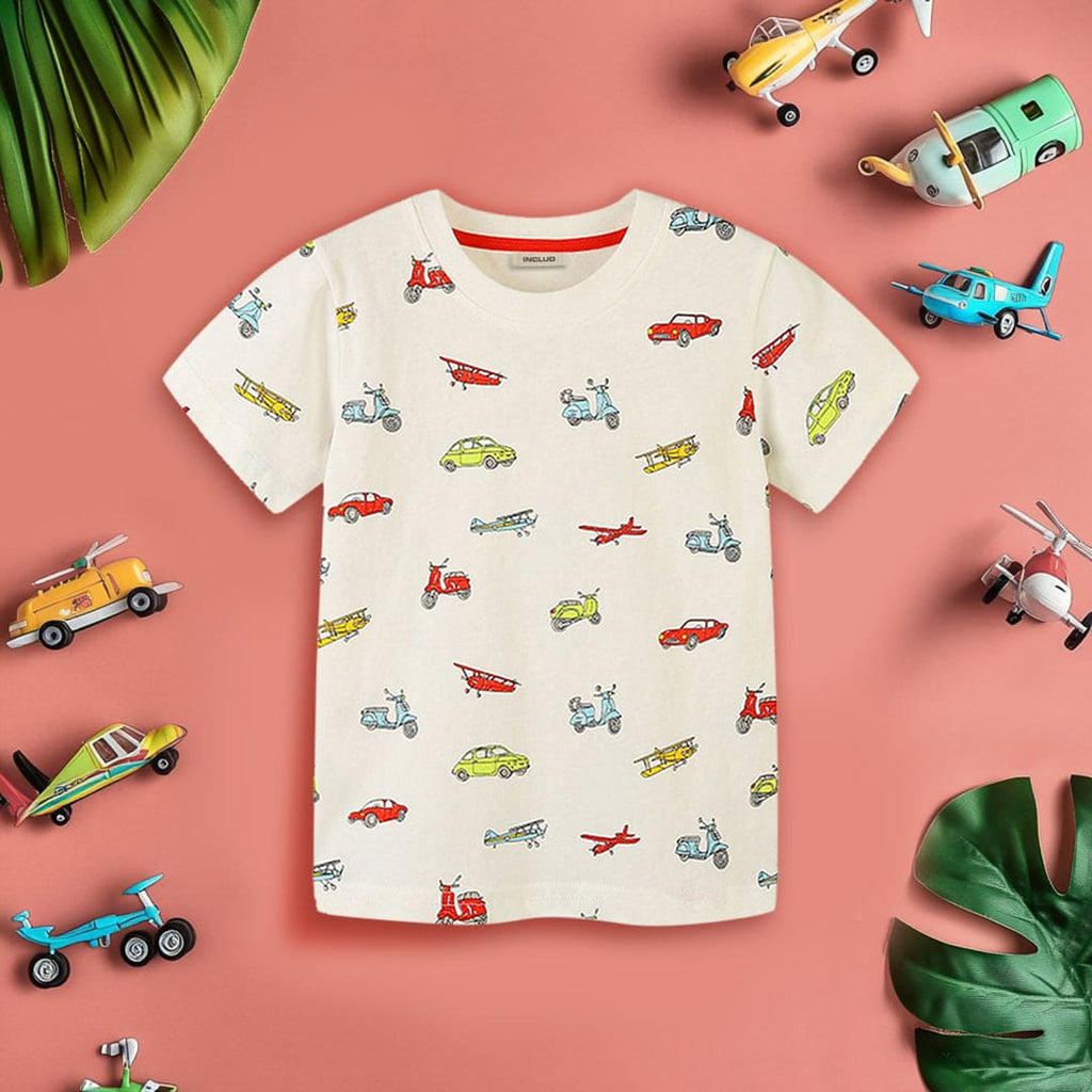 Boys Car Print Short Sleeve T-Shirt Tshirts Off White 1-2 Y 