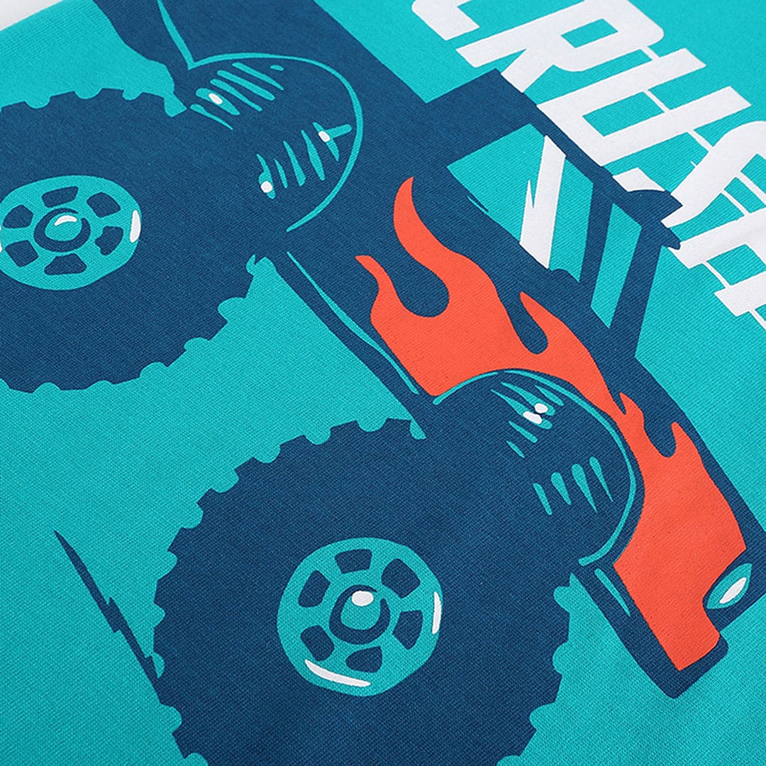 Boys Sea Green Car Graphic Short Sleeve T-Shirt Tshirts   