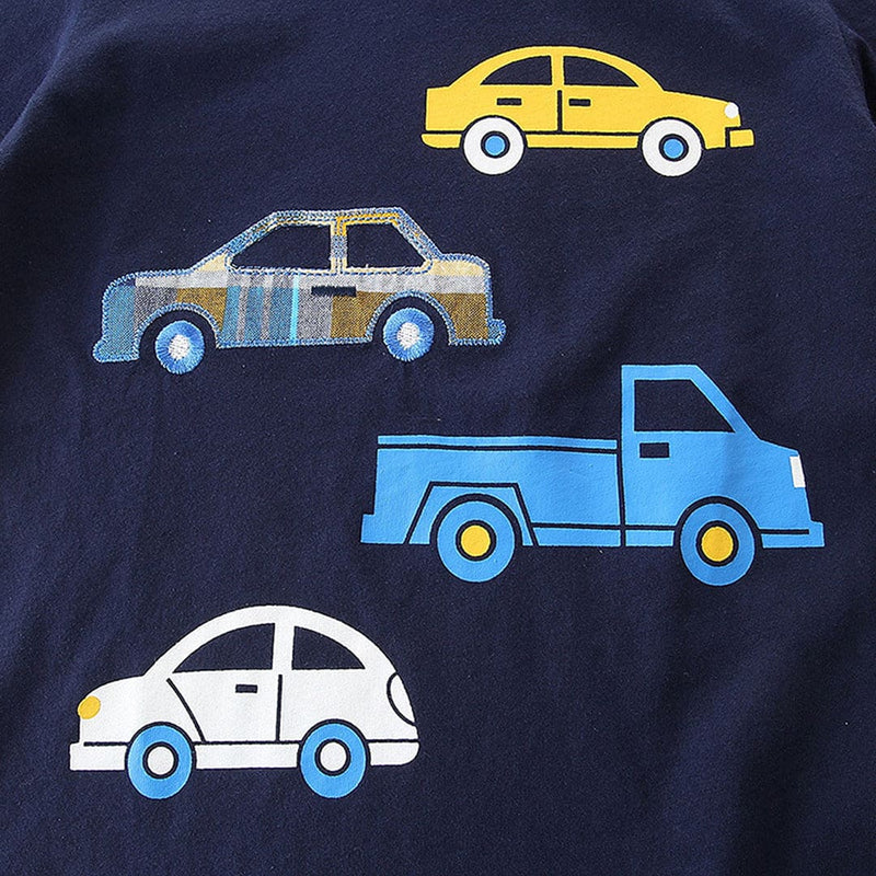 Boys Navy Car Print T-Shirt With Check Print Shorts Set Sets   