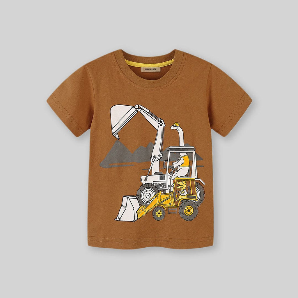 Boys Brown Short Sleeve Crane Graphic T-Shirt Tshirts   