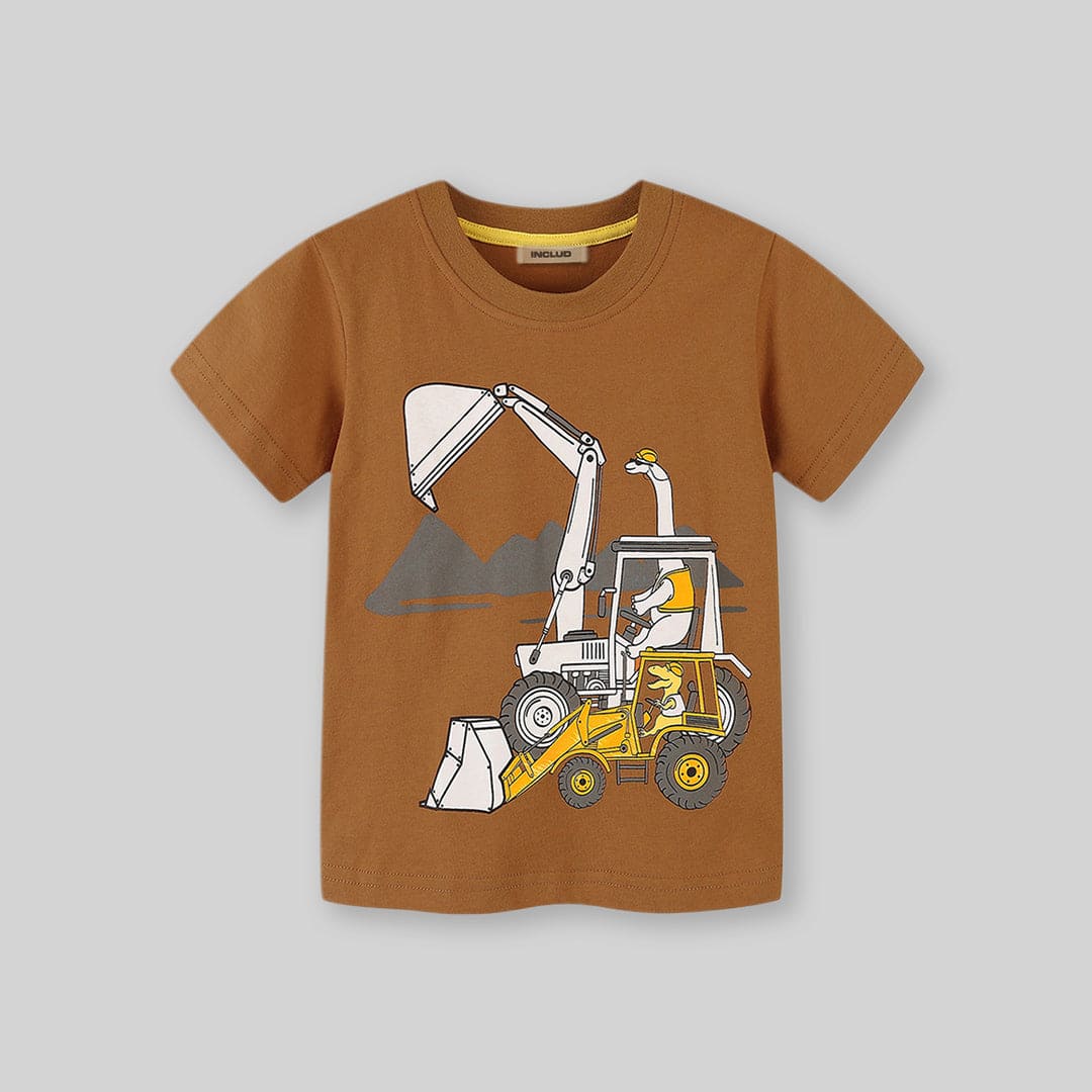 Boys Brown Short Sleeve Crane Graphic T-Shirt Tshirts   