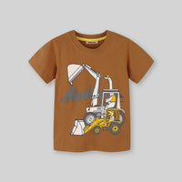 Boys Brown Short Sleeve Crane Graphic T-Shirt Tshirts   