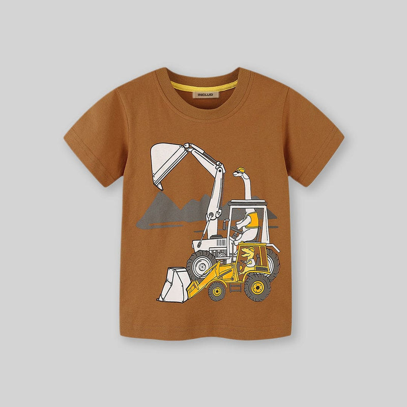 Boys Brown Short Sleeve Crane Graphic T-Shirt Tshirts   