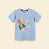 Boys Light Blue Rocket Graphic Short Sleeve T-Shirt Tshirts   