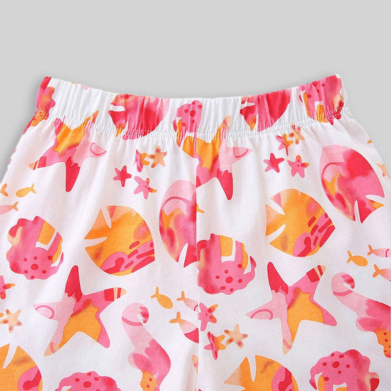 Girls Light Pink Cap Sleeve Graphic T-Shirt With Short Set Sets   