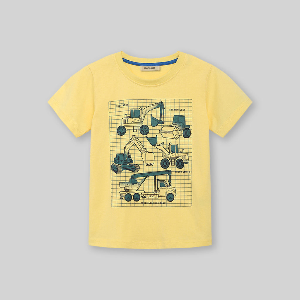 Boys Yellow Crane Graphic Short Sleeve T-Shirt Tshirts   