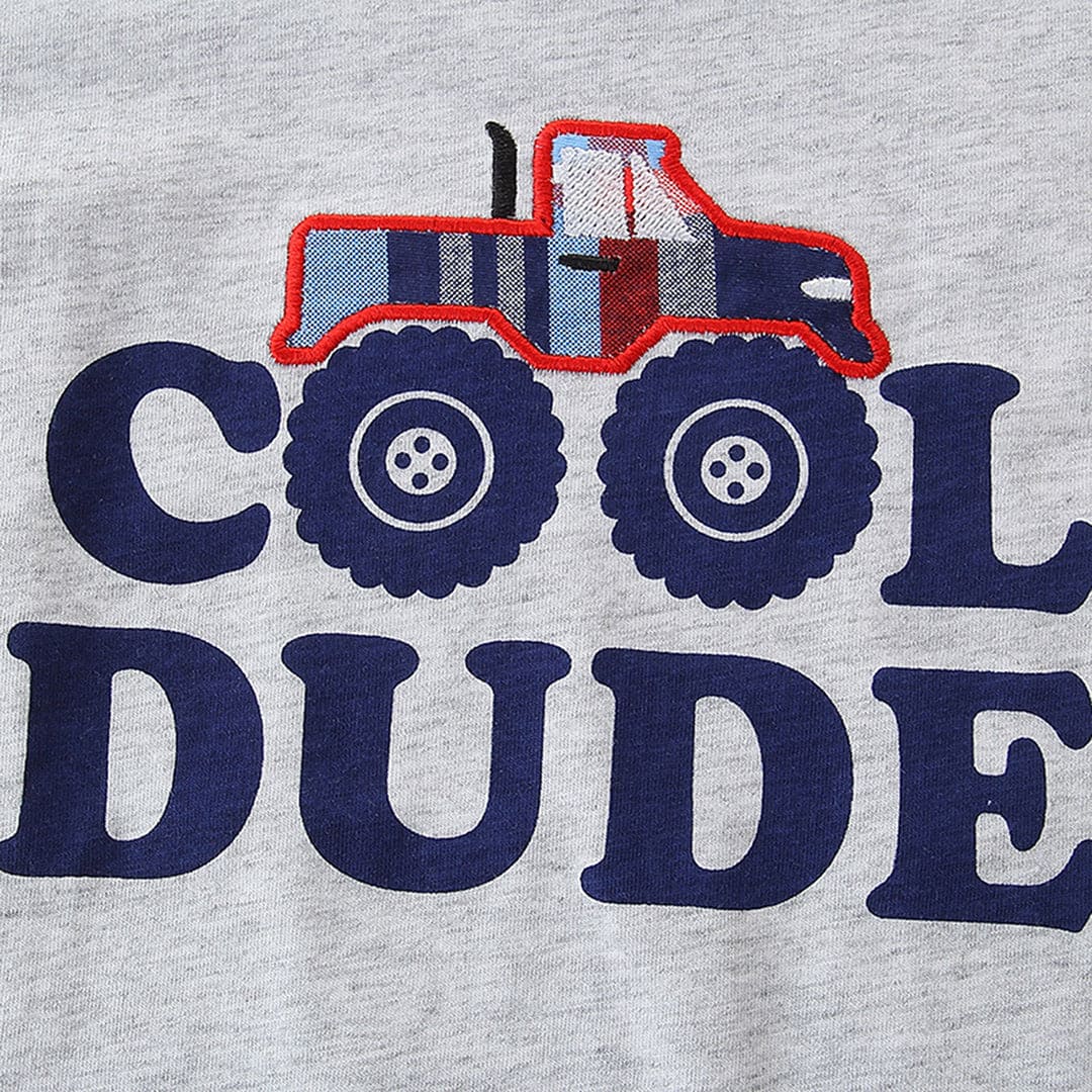 Boys Grey Cool Dude Print T-Shirt With Check Shorts Set Sets   