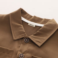Boys Brown Double Pocket Rib Cuffed Shirt Shirts   