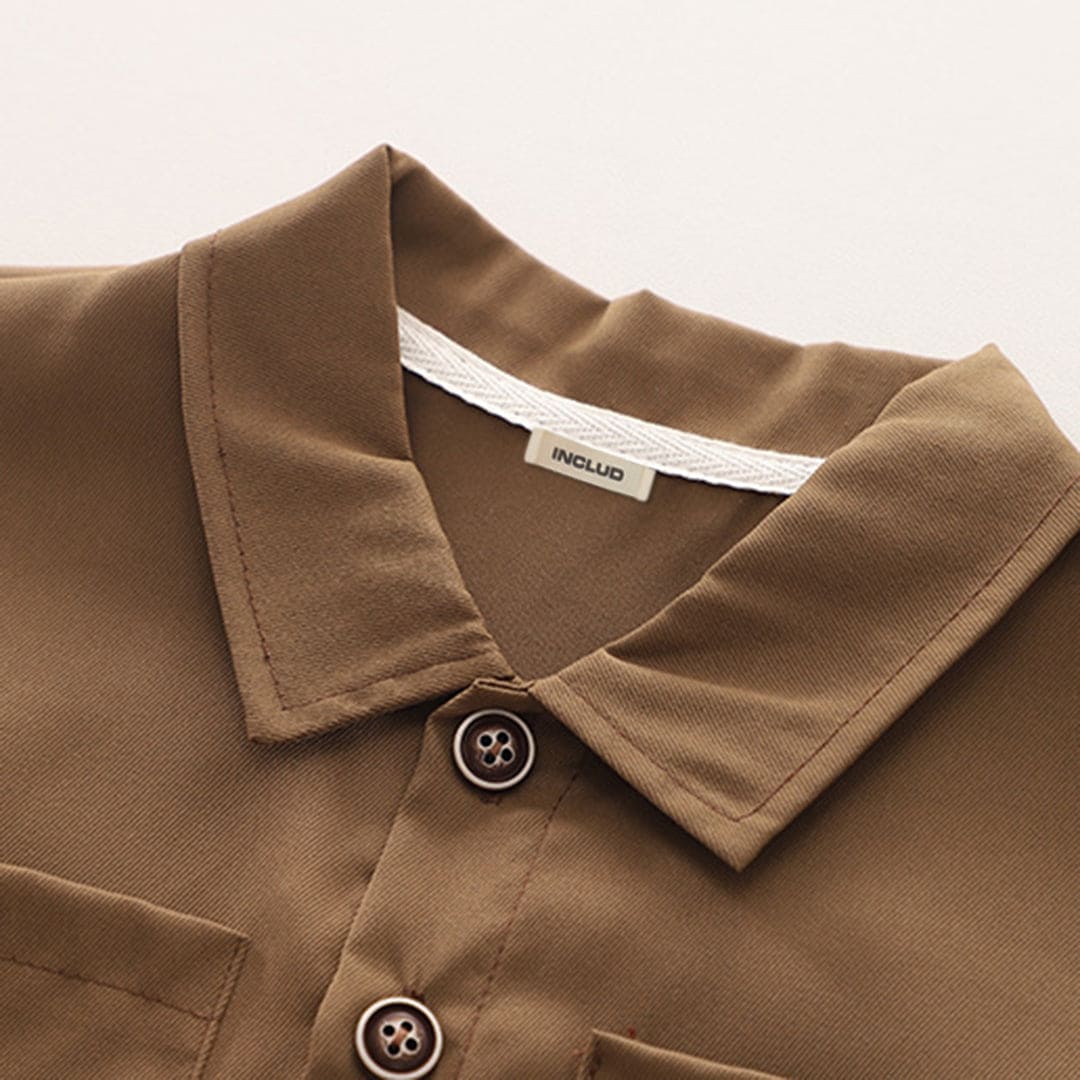 Boys Brown Double Pocket Rib Cuffed Shirt Shirts   