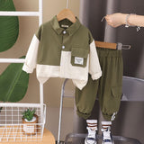 Boys Green Colorblocked Shirt With Jogger Set