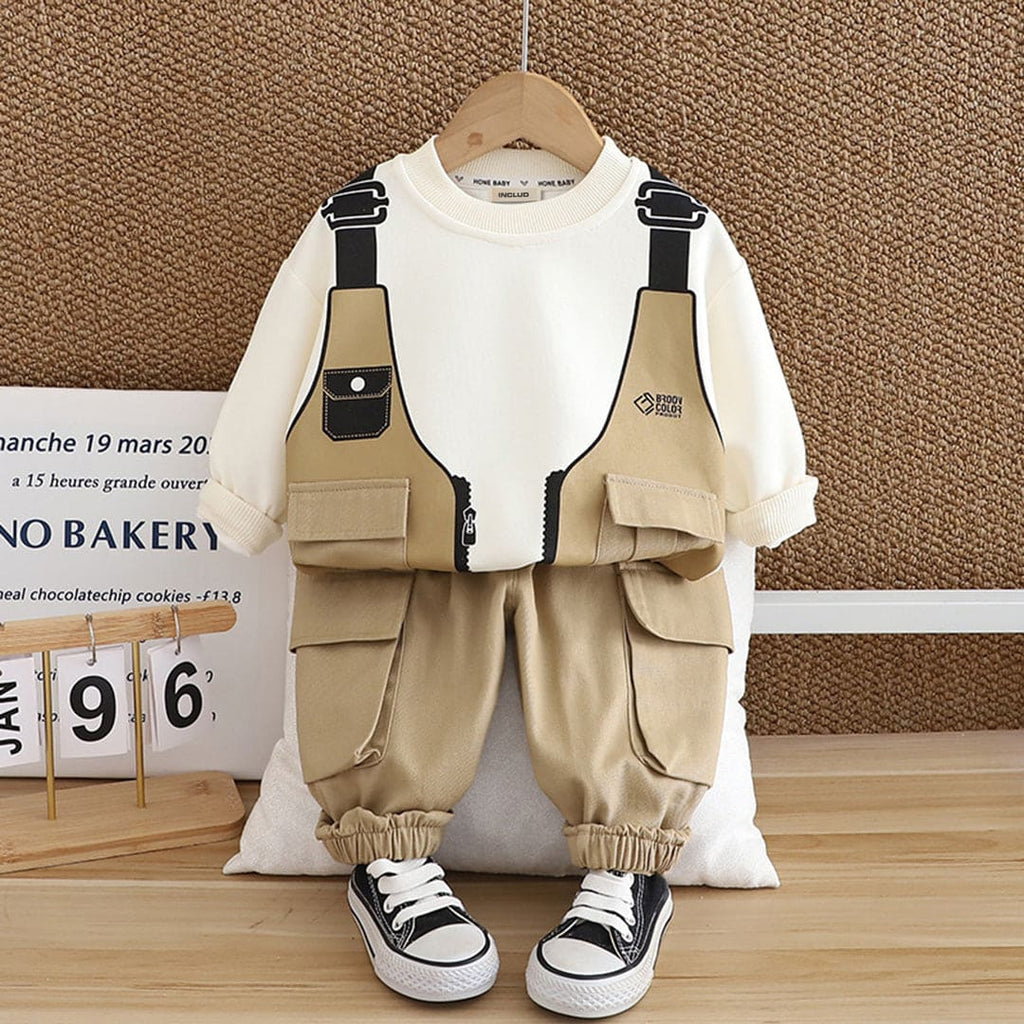 Boys White Printed Sweatshirt With Trouser Set Sets White 1-2 Y 