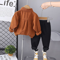 Boys Orange Long Sleeve Corduroy Shirt With Pants Set Sets   