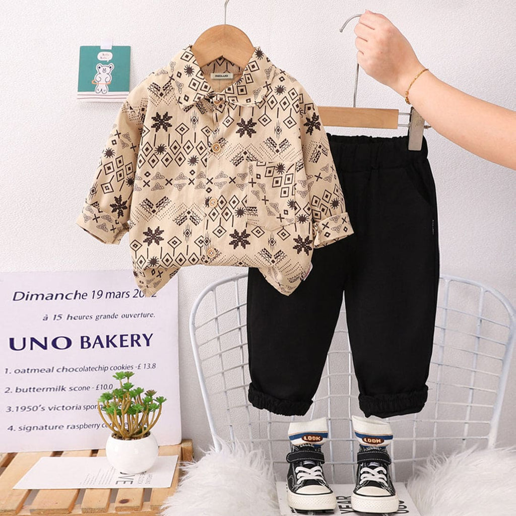 Boys Long Sleeve Printed Shirt With Black Pants Set Sets Black 1-2 Y 