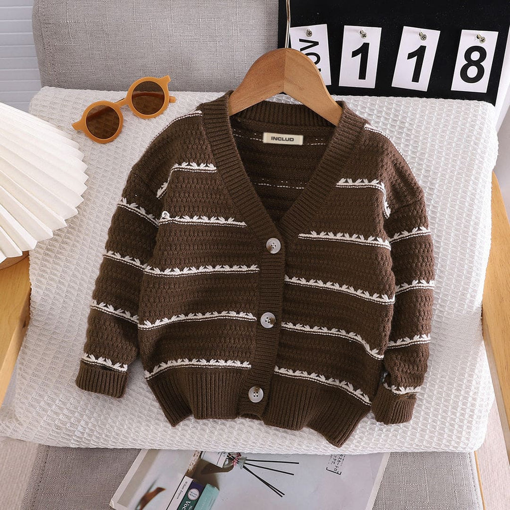 Boys Brown Long Sleeves Knitted Cardigan Sweaters & Cardigans Brown 1-2 Y 