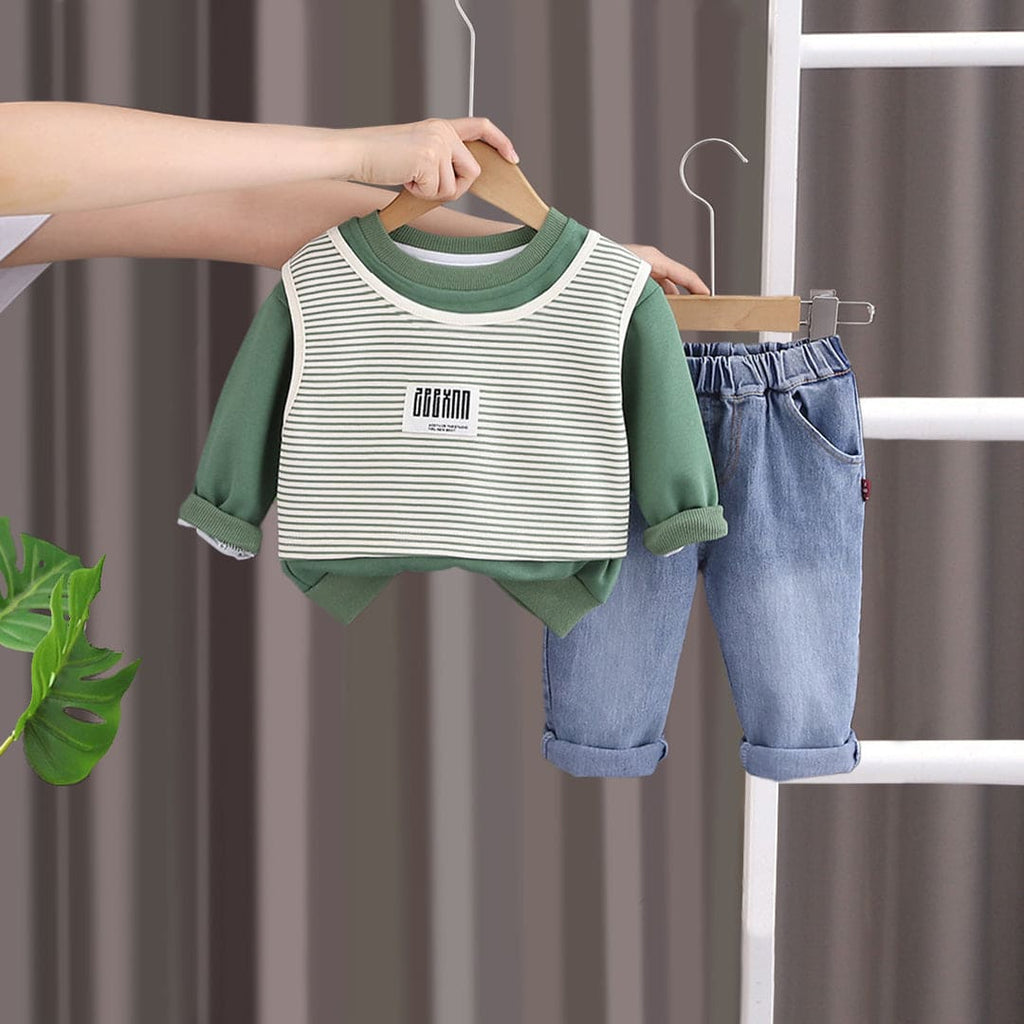 Boys Green Long Sleeves Sweatshirt With Denim Jeans Set Sets Green 1-2 Y 