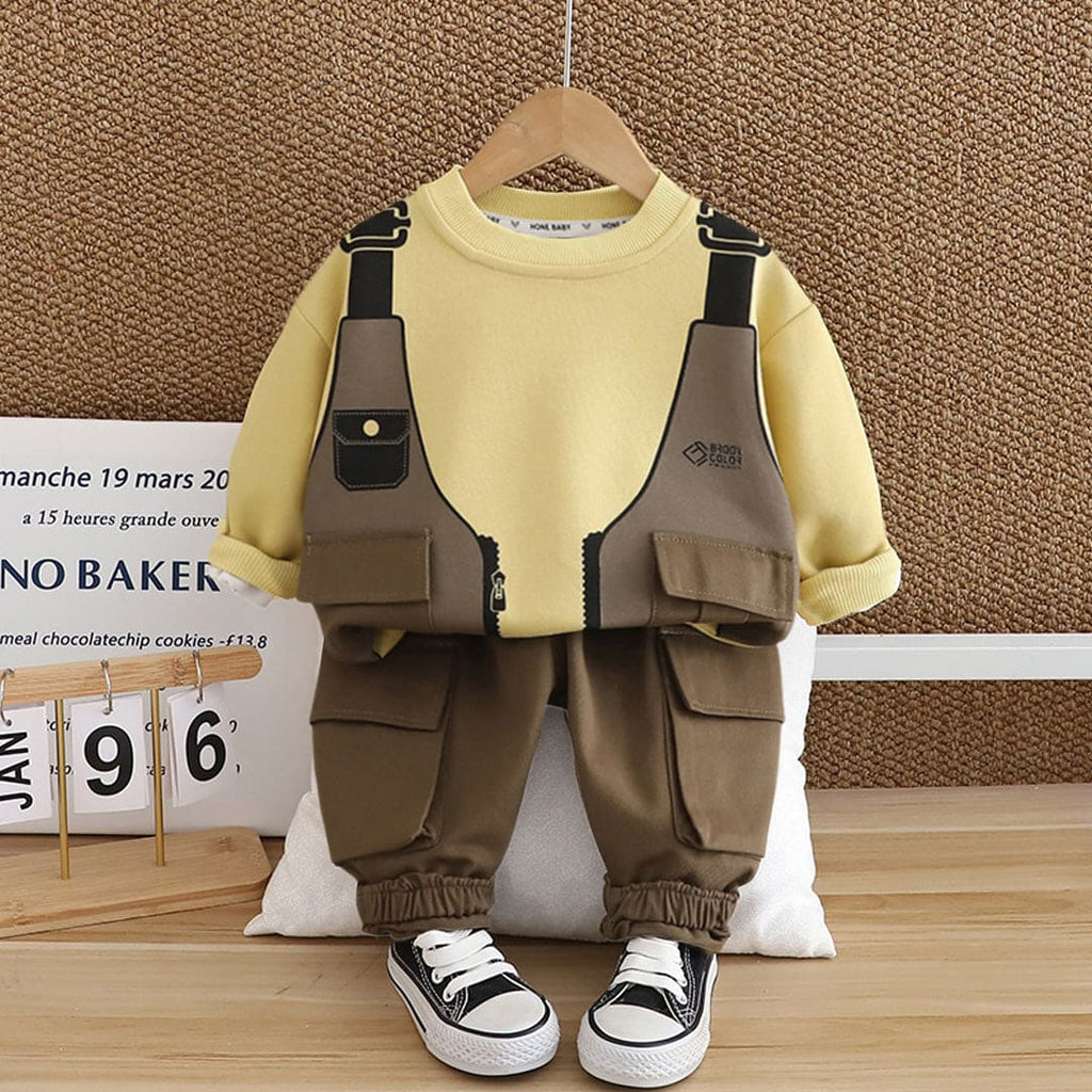 Boys Yellow Printed Sweatshirt With Trouser Set Sets Yellow 1-2 Y 