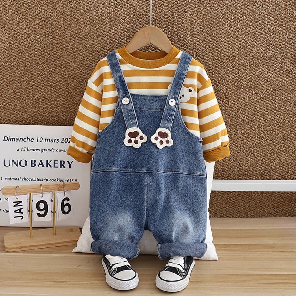 Boys Orange Striped Sweatshirt With Denim Dungaree Set Sets Orange 1-2 Y 