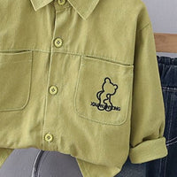 Boys Green Long Sleeves Shirt With Distress Denim Jeans Set Sets   