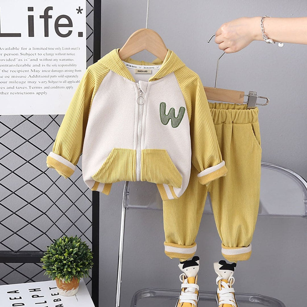 Boys Yellow Front Open Sweatshirt With Corduroy Pants Set Sets Yellow 1-2 Y 