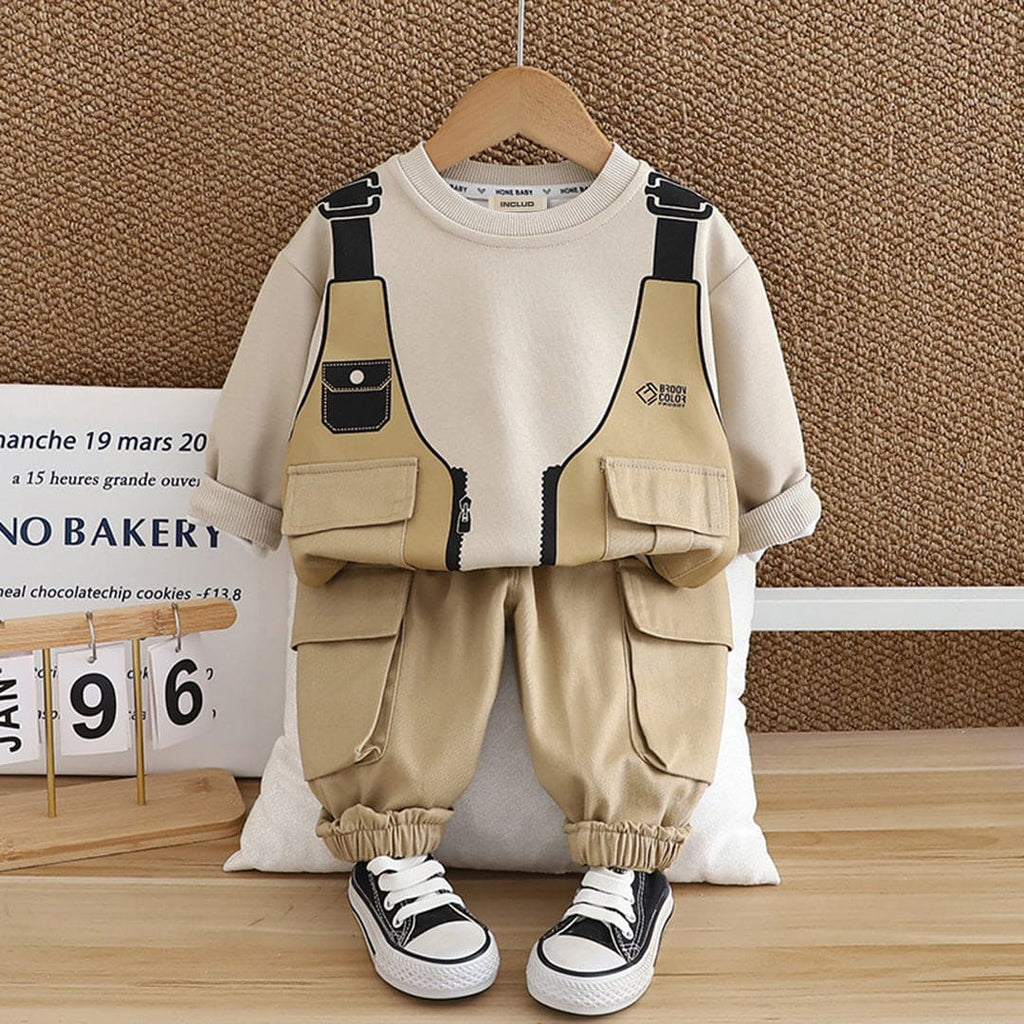 Boys Khaki Printed Sweatshirt With Trouser Set Sets Khaki 1-2 Y 