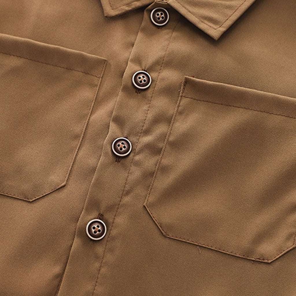 Boys Brown Double Pocket Rib Cuffed Shirt Shirts   
