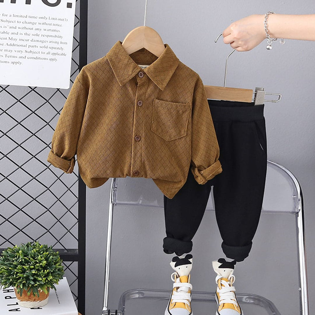 Boys Brown Long Sleeve Corduroy Shirt With Pants Set Sets Brown 1-2 Y 