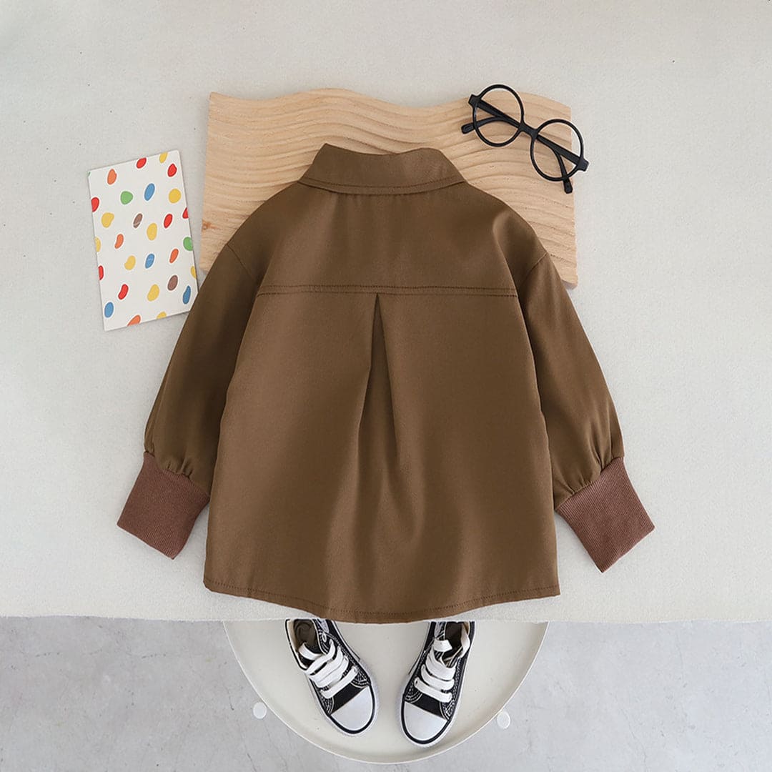 Boys Brown Double Pocket Rib Cuffed Shirt Shirts   