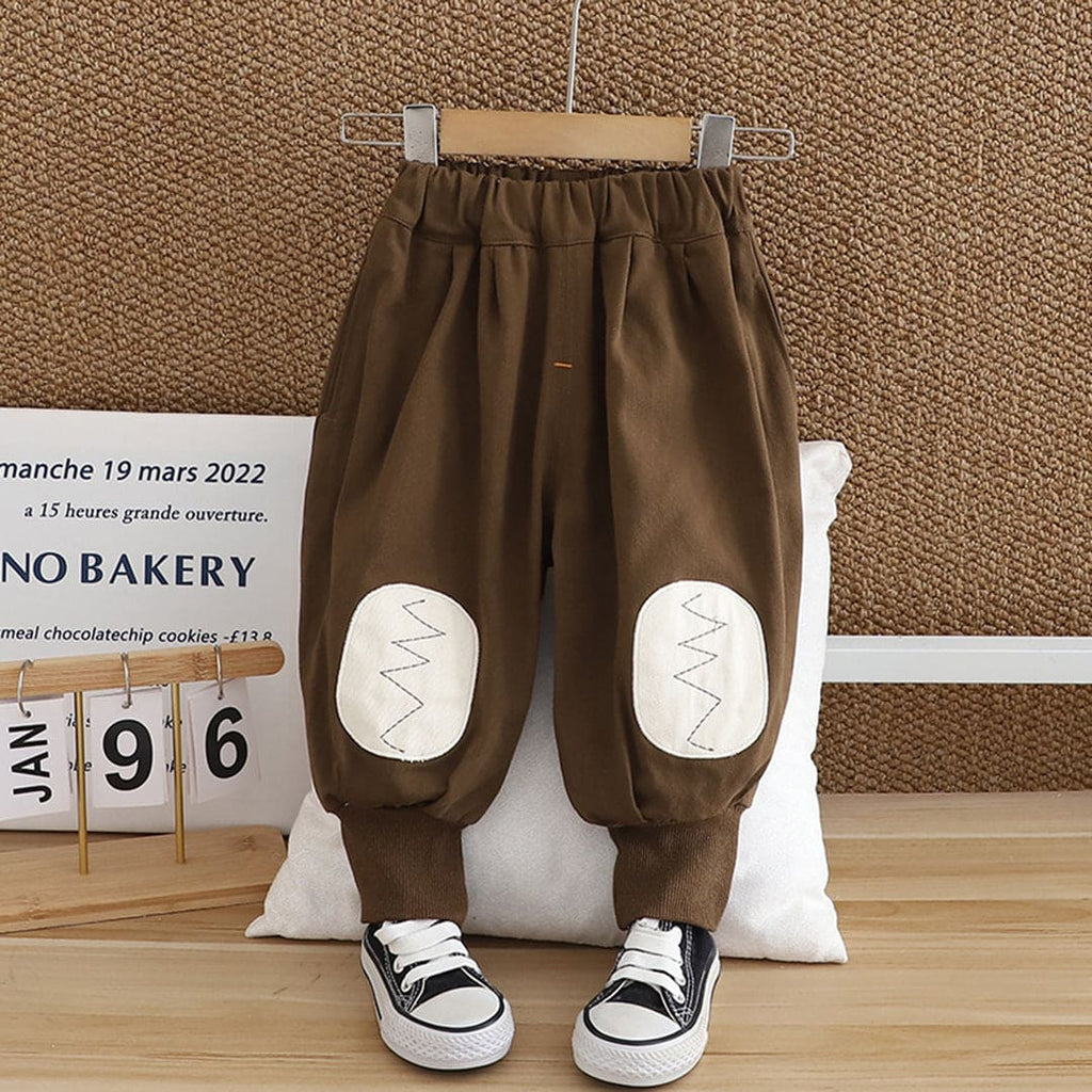 Boys Brown Round Patch Elasticated Rib Cuffed Trouser Trackpants & Joggers Brown 1-2 Y 