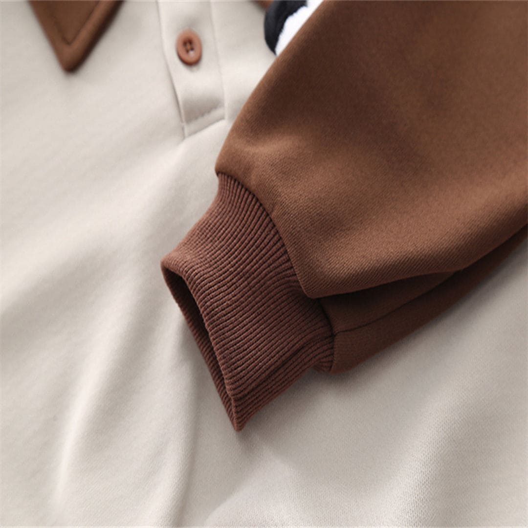 Boys Brown Color-blocked Polo Sweatshirt With Trouser Set Sets   