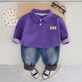 Boys Purple Long Sleeves T-Shirt With Denim Jeans Set Sets Purple 1-2 Y 