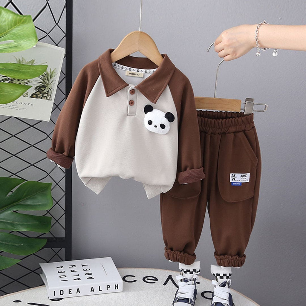 Boys Brown Color-blocked Polo Sweatshirt With Trouser Set Sets Brown 1-2 Y 