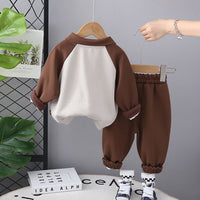 Boys Brown Color-blocked Polo Sweatshirt With Trouser Set Sets   