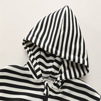 Boys Black Striped Long Hooded Sweatshirt With Denim Trouser Set Sets   