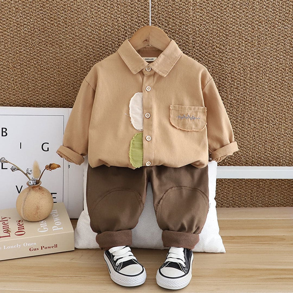 Boys Khaki Long Sleeves Shirt With Trouser Set Sets Khaki 1-2 Y 