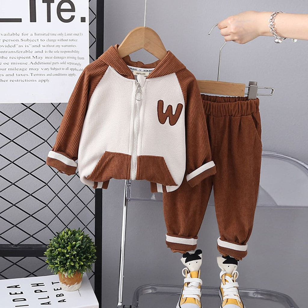 Boys Brown Front Open Sweatshirt With Corduroy Pants Set Sets Brown 1-2 Y 