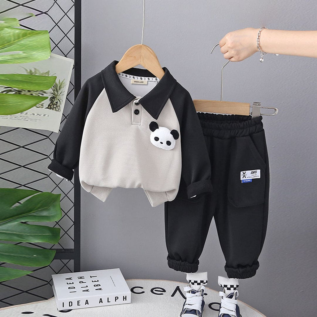 Boys Black Color-blocked Polo Sweatshirt With Trouser Set Sets Black 1-2 Y 