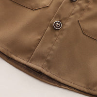 Boys Brown Double Pocket Rib Cuffed Shirt Shirts   