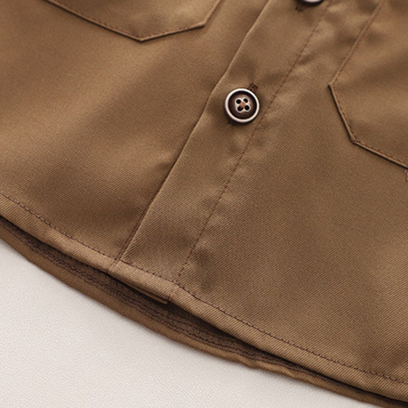 Boys Brown Double Pocket Rib Cuffed Shirt Shirts   