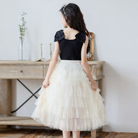 Girls Sleeveless Top With Layered Skirt Set Sets   